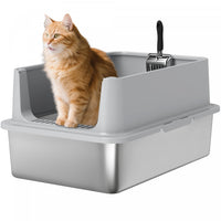 Pawhut Stainless Steel Cat Litter Box, Xl Kitty Litter Box For Big And Multiple Cats With High Wall Side, Scoop, Anti-leakage, Easy Cleaning & Odor Free