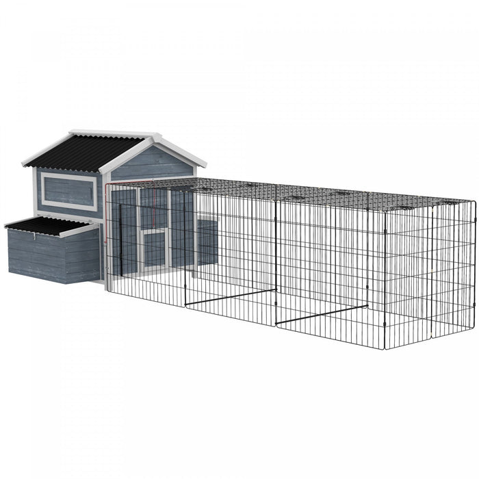 Pawhut 131.5\" Chicken Coop, Large Wooden Hen House, Rabbit Hutch With Run, Nesting Boxes, Slide-out 