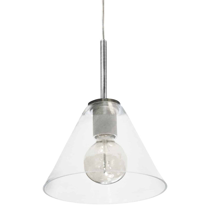 Dainolite Roswell 1 Light Pendant Large Satin Chrome Clear Glass Lamp