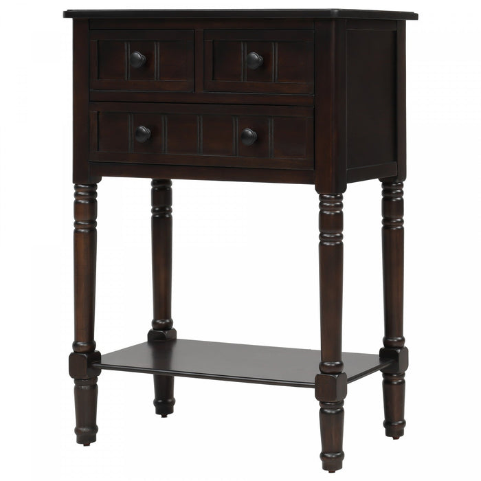 Olivia Solid Wood Console Table With Drawers And Bottom Shelf - Brown 