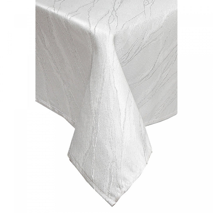 White 54\" x 72\" Marble Tablecloth with Lurex