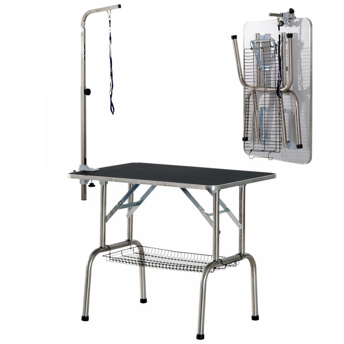 Pawhut Dog Grooming Table With Adjustable Grooming Arm, Pet Grooming Table For Dogs With Storage She