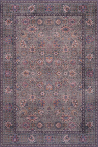 Aqua Brown Flora Washable Non-slip Low Pile Area Rug 5'x7' 