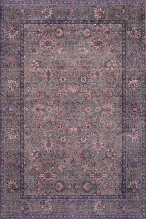 Aqua Brown Flora Washable Non-slip Low Pile Area Rug 5'x7' 