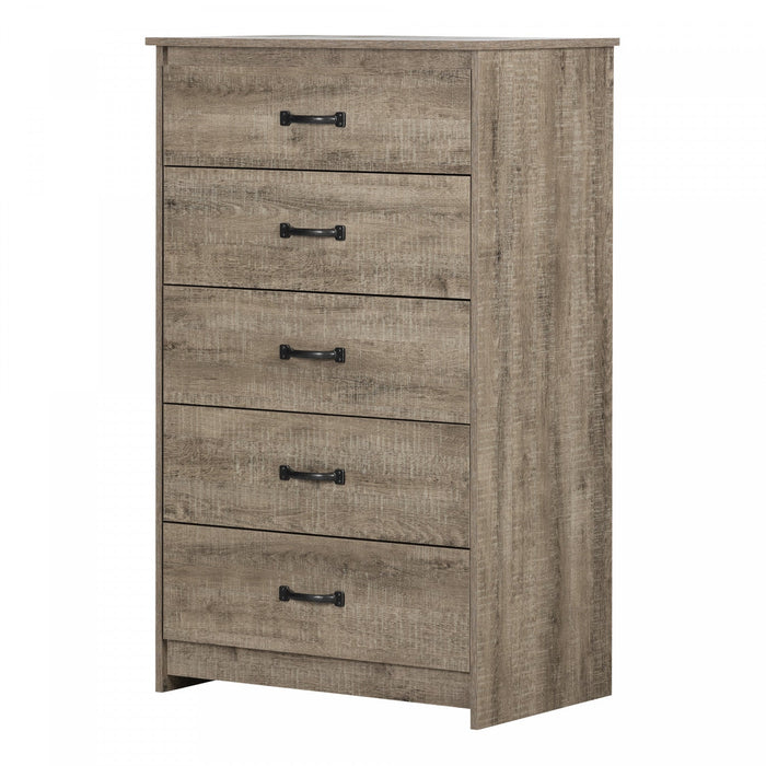 Tassio 5-Drawer Chest - Weathered Oak 
