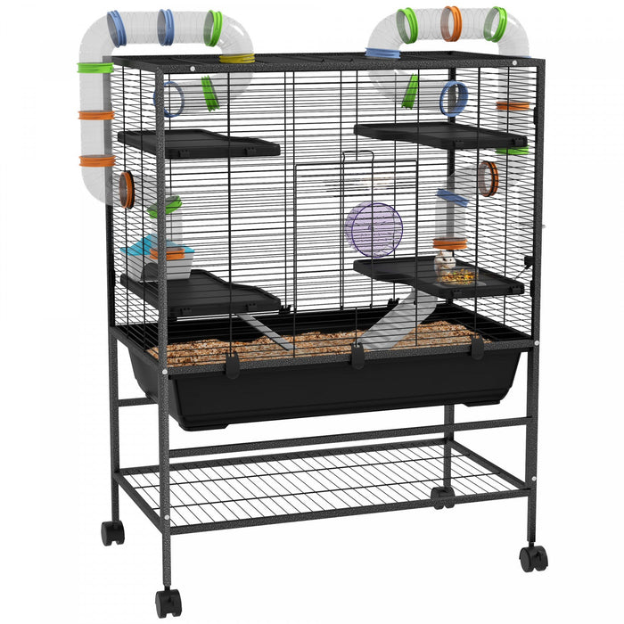 Pawhut 43\" Hamster Cage, Small Animal House Rolling Rat Cage With Tunnel Tube System, Exercise Wheel