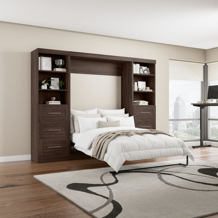 Bestar Pur 109\" Full Murphy Bed and 2 Shelving Units with Drawers - Black Walnut