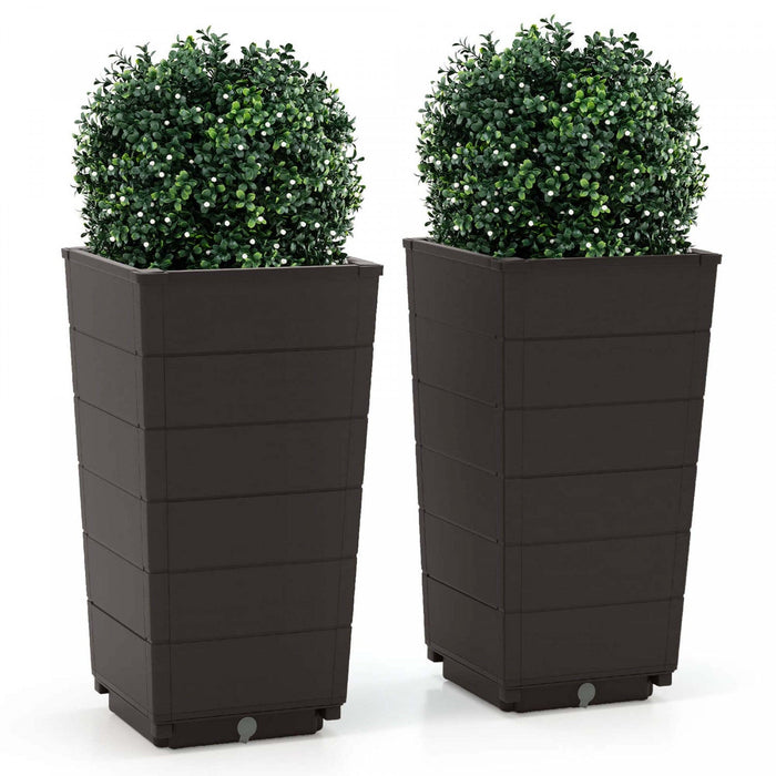 Costway 23" Tall Planter Set Of 2 For Indoor/ Outdoor Use Large Self-watering Plant Pot Brown