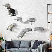 Pawhut 5pcs Cat Wall Shelf With Scratching Post, Cat Wall Shelves For Relaxing, Climbing, Cat Wall With Soft Ladder, Cat Bed, Play Ball, Grey