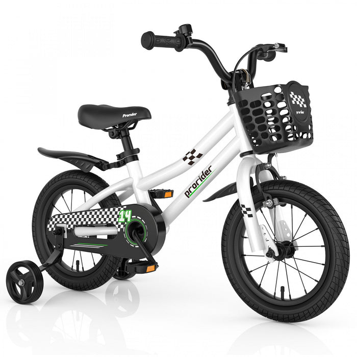 Costway 14" Kid's Bike With Removable Training Wheels & Basket For 3-5 Years Old White
