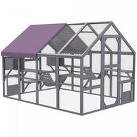 Pawhut Catio Outdoor Cat Enclosure Wooden Feral Cat House With Weatherproof Canopy, Bridges, Resting