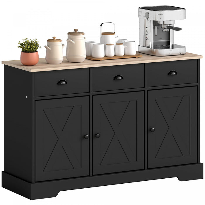 HOMCOM 46.5" Sideboard Buffet Cabinet with 3 Barn Doors and 3 Drawers Black