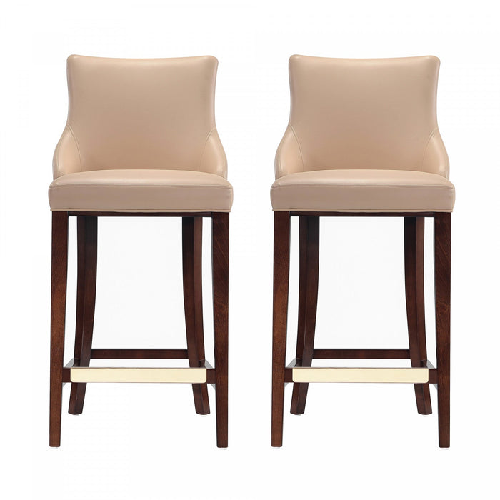 Shubert Modern Wood Upholstered Barstool in Tan - Set of 2 