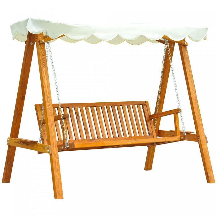 Outsunny 3 Seater Patio Swing Chair With Canopy Outdoor Wooden Swing Bench Hammock For Garden, Pools