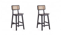 Versailles Industry Chic Cane Back Wood Counter Stool in Black and Natural - Set of 2