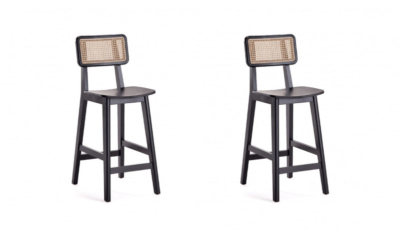 Versailles Industry Chic Cane Back Wood Counter Stool in Black and Natural - Set of 2 