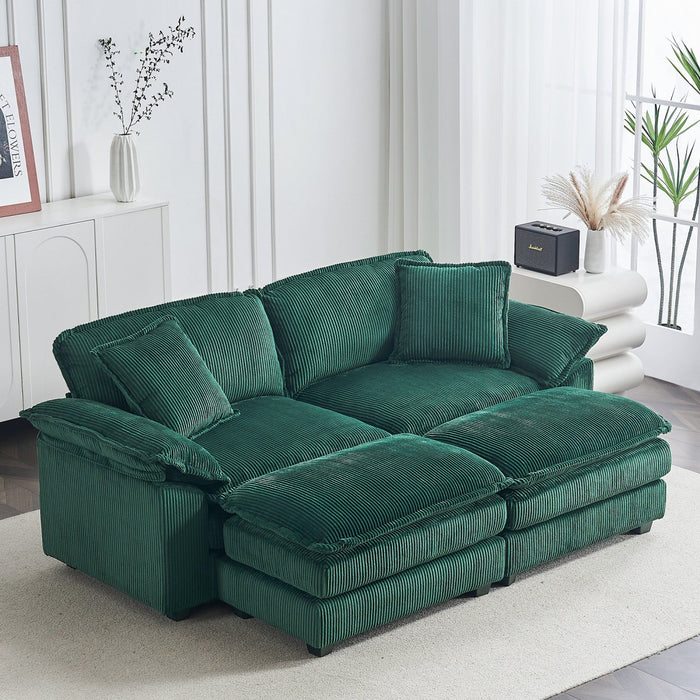 Liam 84.6\" Comfortable Cloud Modular Sofa with Corduroy Upholstered,Green  