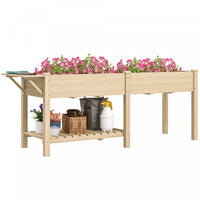 Outsunny Raised Garden Bed, Wood Garden Box with Bottom Shelf, Natural