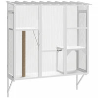 PawHut Catio Outdoor Cat Enclosure, Cat Window Box for 2-3 Cats with 2 Jumping Platforms & Scratching Post, Expendable Secure Window Perch House for Large Indoor Cats, White