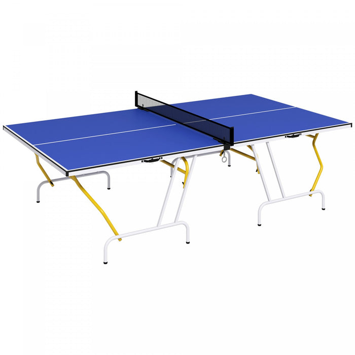 Soozier Full Size Ping Pong Table, Fold Into Quarters, Portable Table Tennis Table With Net, Paddles