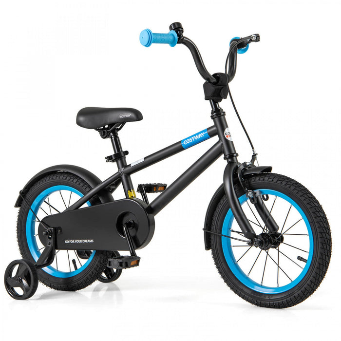 Costway 14" Kids Bike With Adjustable Saddle Handlebar Removable Training Wheels Handbrake Black