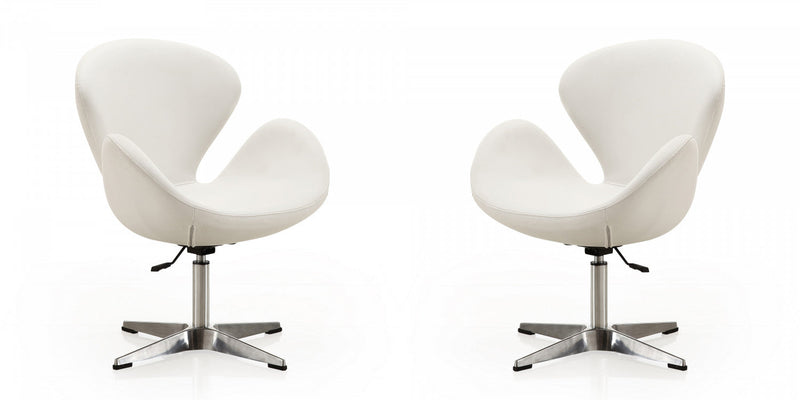 Raspberry Modern Upholstered Swivel Lounge Chair in White - Set of 2 Accent Chair 