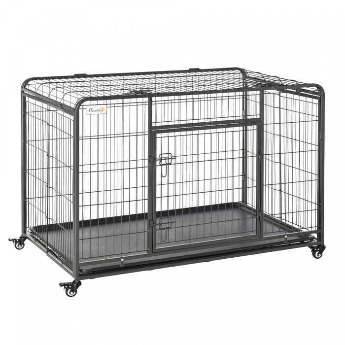 Pawhut Folding Heavy Duty Dog Crate Heavy Duty Cage For Extra Large Sized Dogs With Double Doors, Lo