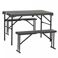 Outsunny Hdpe Picnic Table Set W/ Beer Table & 2 Benches For 4, Dark Grey