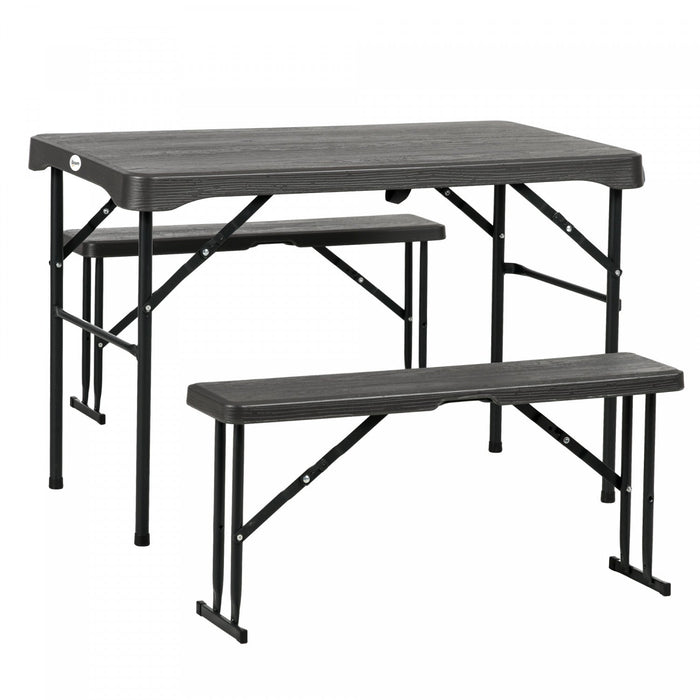 Outsunny Hdpe Picnic Table Set W/ Beer Table & 2 Benches For 4, Dark Grey