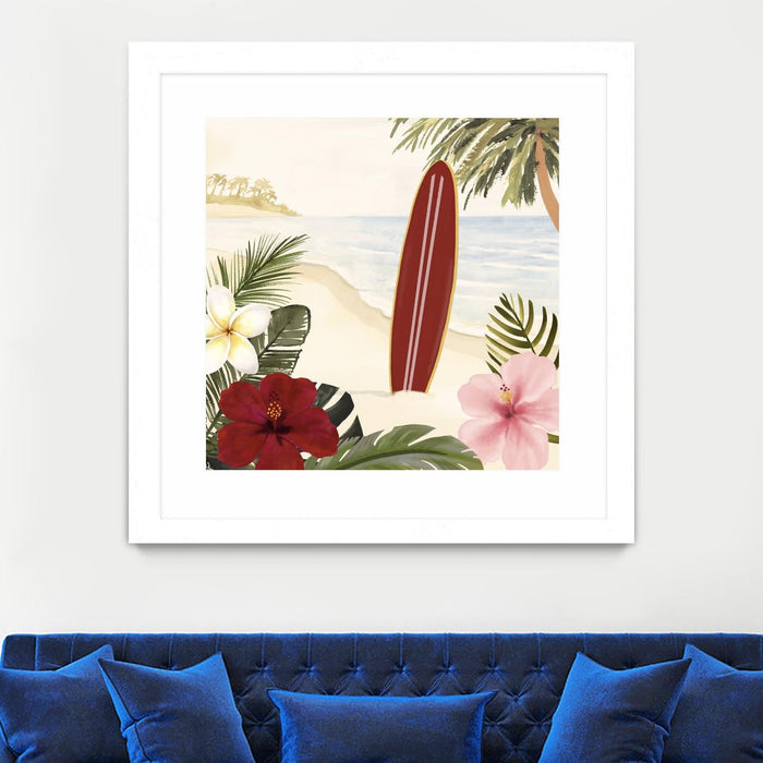 \"Aloha Ii\" Matted and Framed White 36x36 Wall Art