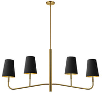 Dainolite Eleanor 4 Light Horizontal Chandelier Aged Brass Black/Gold Shades Lamp