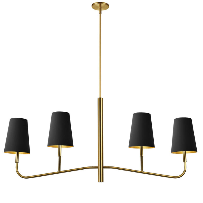 Dainolite Eleanor 4 Light Horizontal Chandelier Aged Brass Black/Gold Shades Lamp