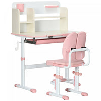 Qaba Kids Desk And Chair Set, Height Adjustable Student Writing Desk & Chair With Adaptive Seat Back