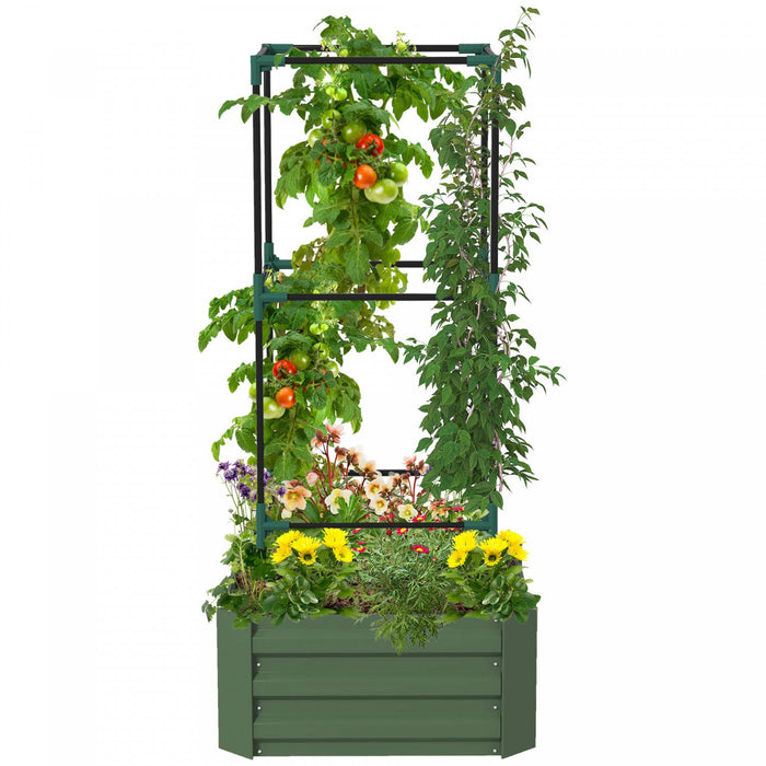 Outsunny Raised Garden Bed, 24\" X 24\" X 11.8\" Outdoor Galvanized Planter Box With 3-tier Trellis Tom