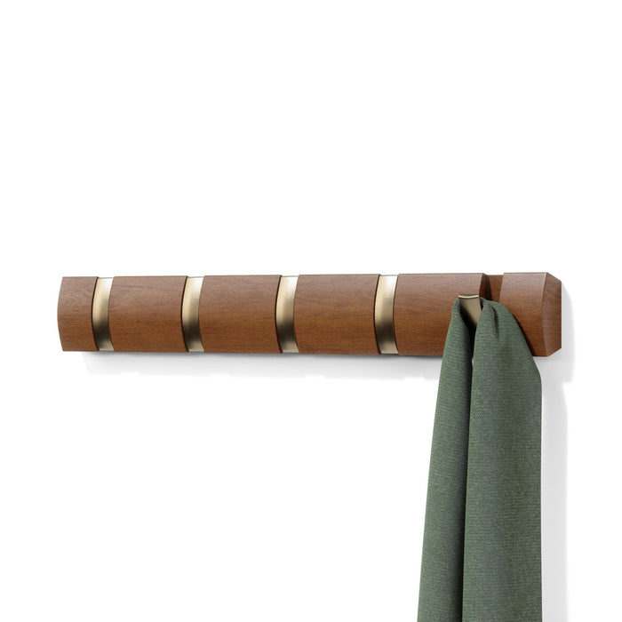 Umbra 5 Flip Wall-Mounted Hooks - Light Walnut and Gold