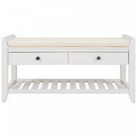 Stephanie Pine Wood Shoe Rack Bench With Cushioned Seat With Storage Drawers - White
