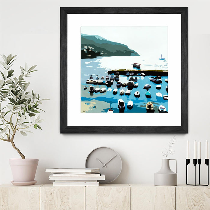 \"Boats\" Matted and Framed Black 36x36 Wall Art