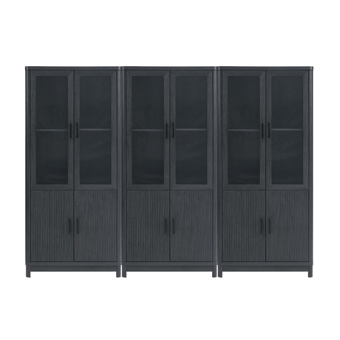 Jodie Mid-Century Modern 31\" Bookcase Cabinet in Charcoal Gray (6-Shelf) - Set of 3 