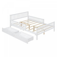 Emma Wood Platform Bed with Guardrails and Storage Drawers,Full Size - White 