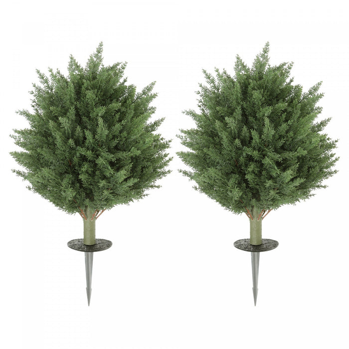 HOMCOM 24" Artificial Cypress Trees with Ground Stake, Set of 2, Green