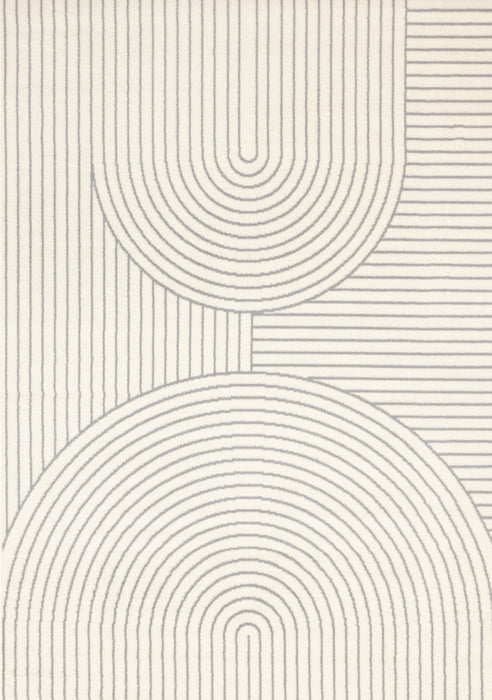 Forte White Grey Curved Arches Indoor Area Rug - 4'7\" x 6'7\"