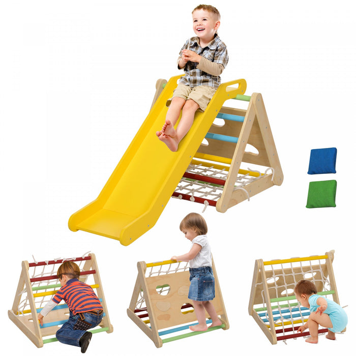 Qaba Pikler Triangle Set, 5 In 1 Climbing Toys For Toddlers, Indoor Montessori Climbing Set, Wooden 