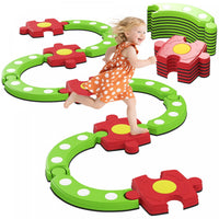 Qaba Kids Balance Beam Stepping Stones, 13 PCS Balance Bridge with Non-slip Surface & Bottom, Montessori Toy for Kids 3-8, Build Coordination and Gross Motor Skills, Green