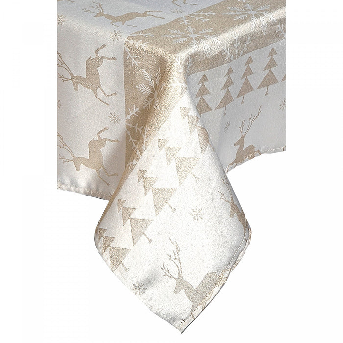 Lurex Tablecloth 60\" x 90\" Gold Jumping Reindeers