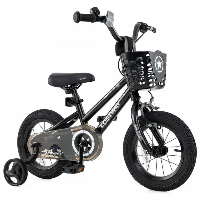 Costway 12" Kid's Bike With Training Wheels Adjustable Handlebar & Seat Handbrake Black