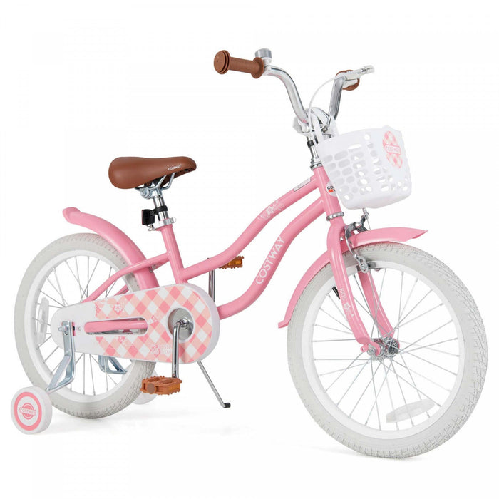 Costway 18" Kids Bike Toddler Bicycle Withtraining Wheel Kickstand For 4-8 Years Old Girl Red