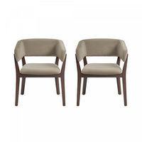 Blake Modern Faux Mohair Wood Armchair in Linen - Set of 2 Dining Chair 