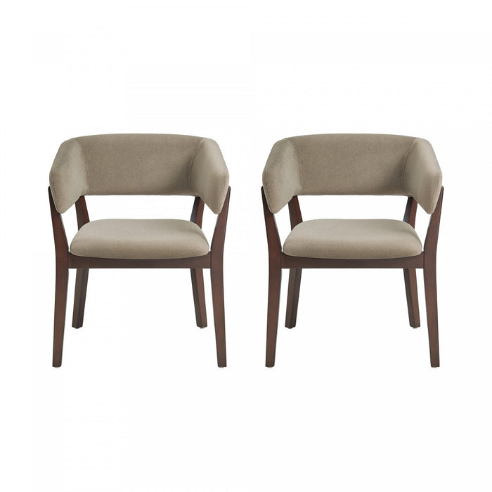 Blake Modern Faux Mohair Wood Armchair in Linen - Set of 2 Dining Chair 
