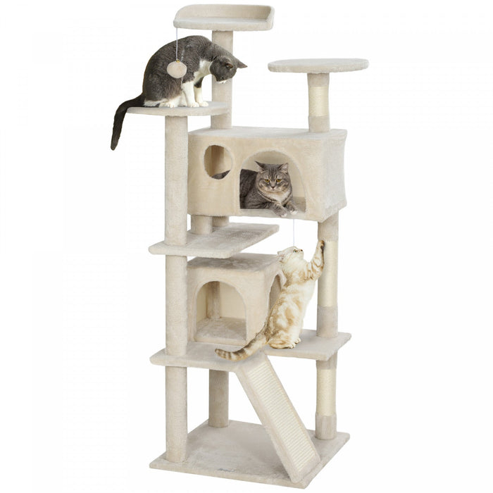 Pawhut 54\" Cat Tree, Cat Tower For Indoor Cats With Scratching Posts, Cat Condos, Bed, Platforms, Ra