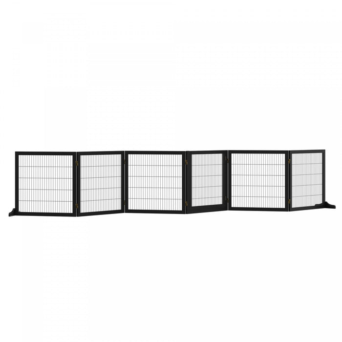 Pawhut Wooden Pet Gate, Dog Safety Barrier, Freestanding Foldable Fence, W/ 6 Panels, 2 Support Feet